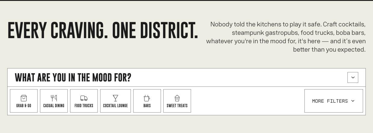 Food and drink page: Every Craving. One District. Nobody told the kitchens to play it safe.