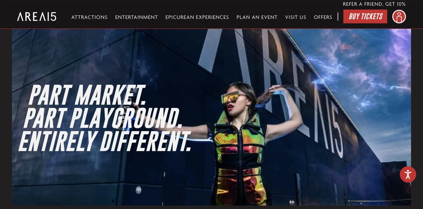 The AREA15 shopping page as it stood before the rebuild, shown in grayscale to mark it as copy Doug Black did not write.